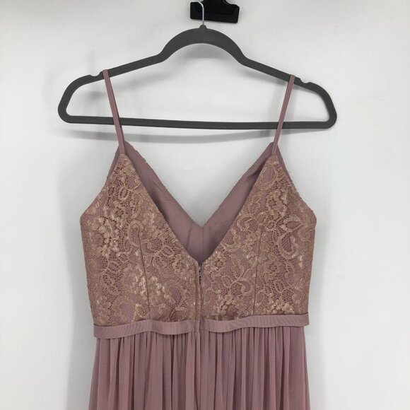 NWT David’s Bridal Rose  Gold Metallic Empire Mesh Maxi Bridesmaids Dress size 4 - Picture 7 of 16